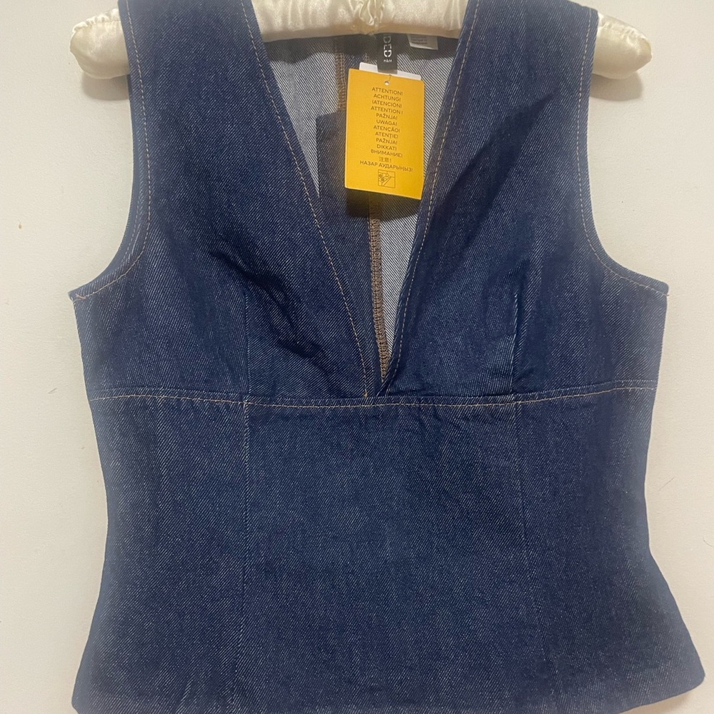 Dark Blue Denim V-Neck Top